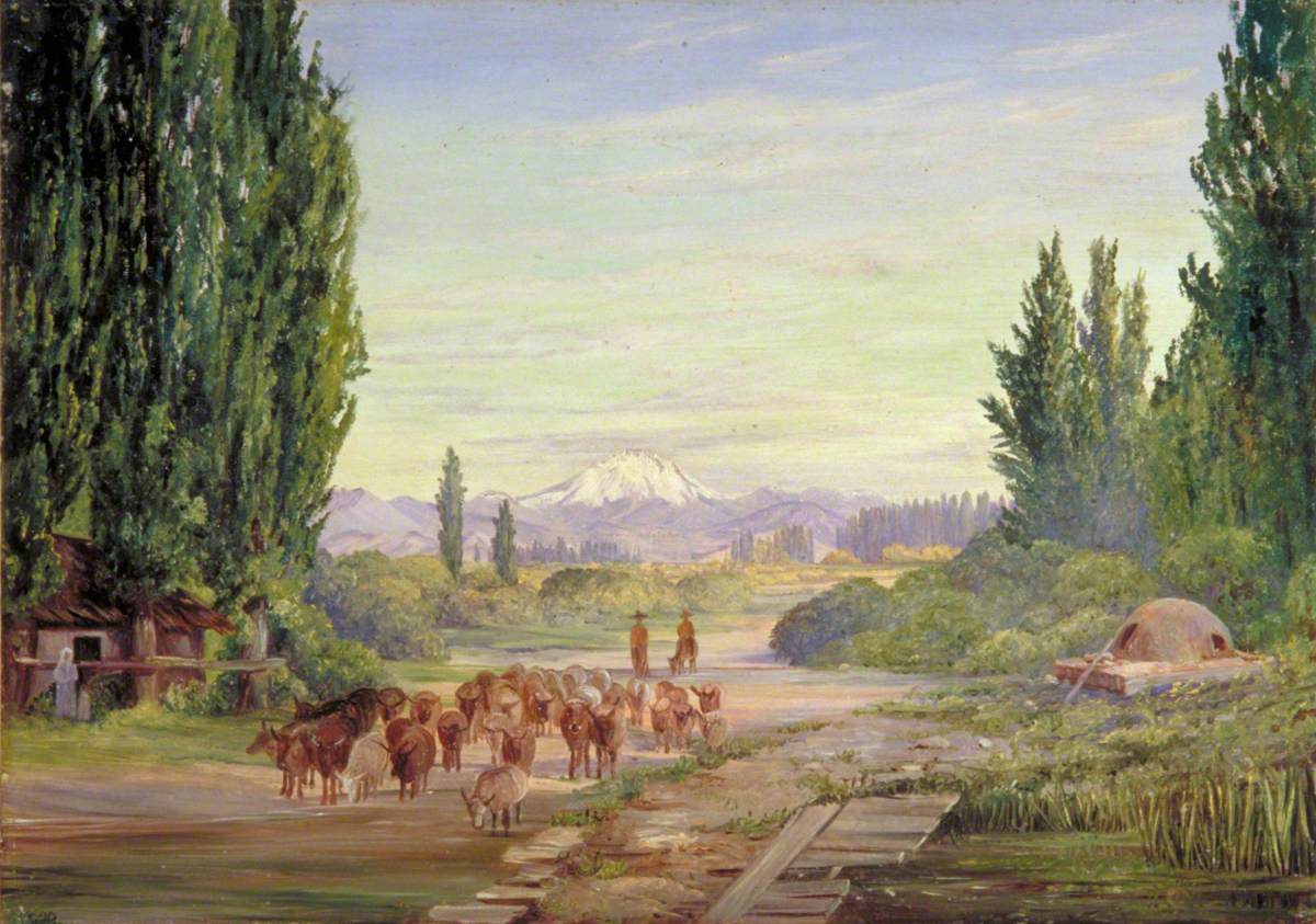 One of the Volcanoes of the Cordilleras from Poplar Avenue, San Gabriel, Chili