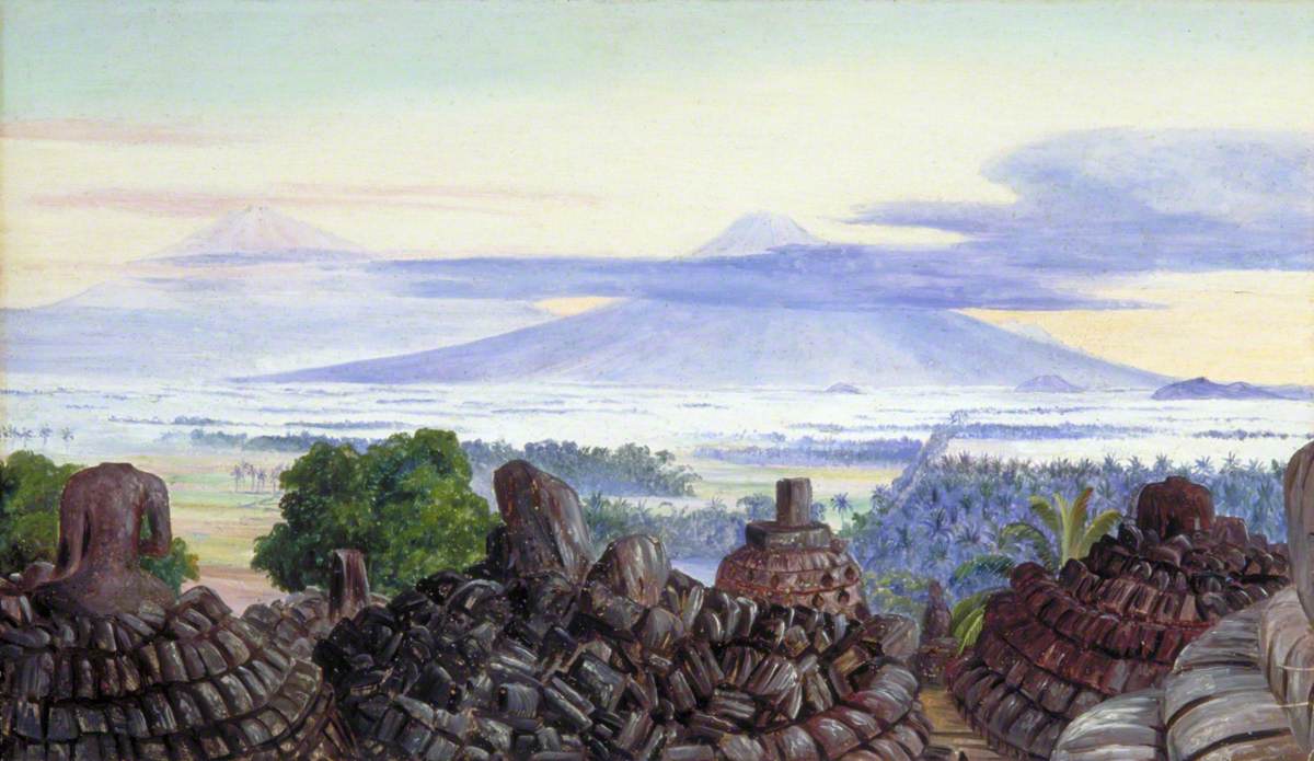 The Volcanoes of Merapi and Merbaboe, Java, from the Top of Boro Bodoer