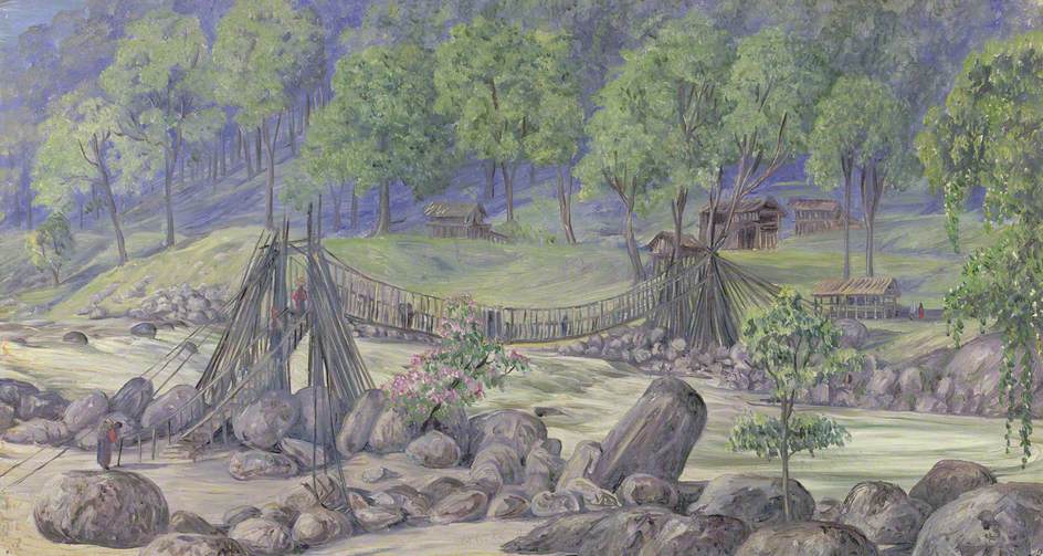 'Cane Bridge over the Rungheet. Darjeeling. India. October 1878'