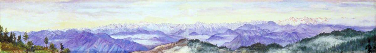Pine-Clad Slopes of Nagkunda, North India, and View of the Distant Mountains