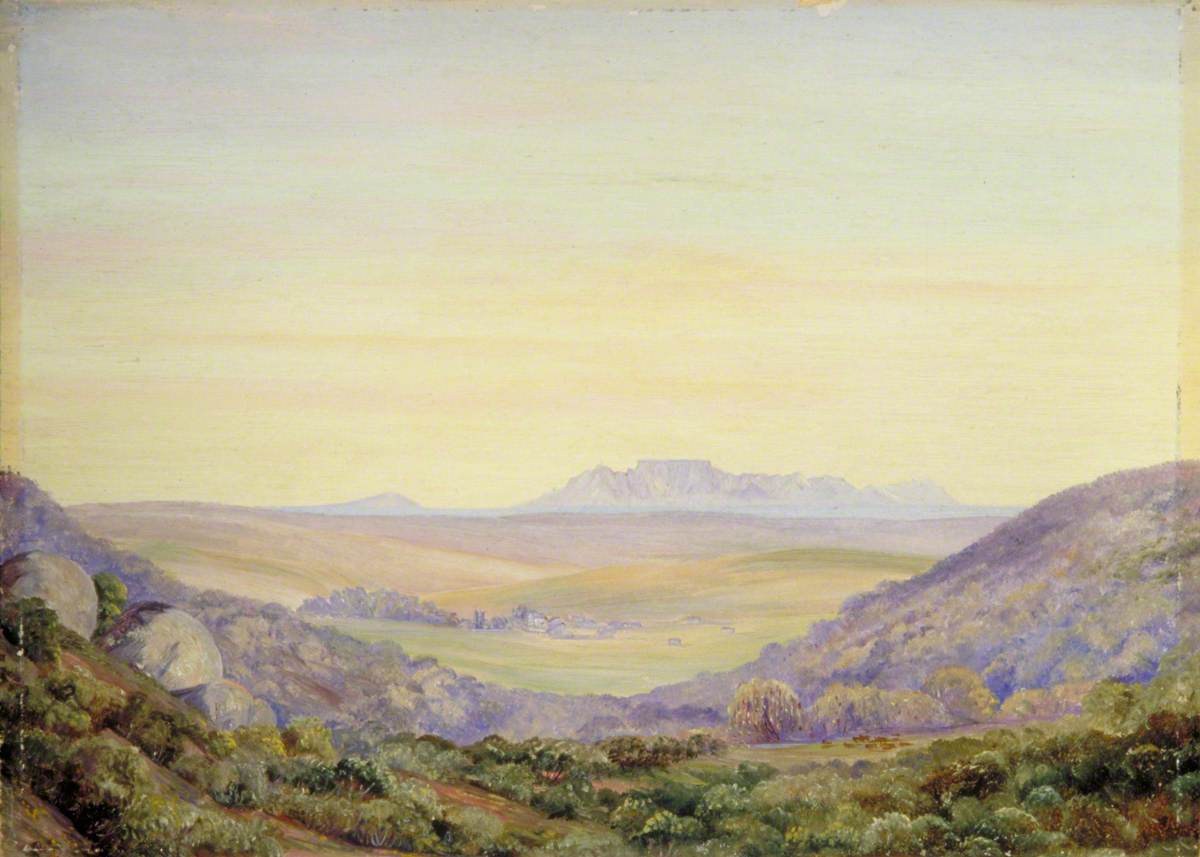 Figura 54 - Vista de planícies onduladas e relevo serrano ao fundo, África do Sul.
